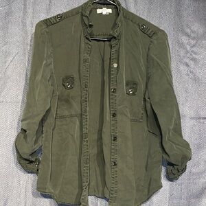 On The Road Olive Button Down Utility Shirt